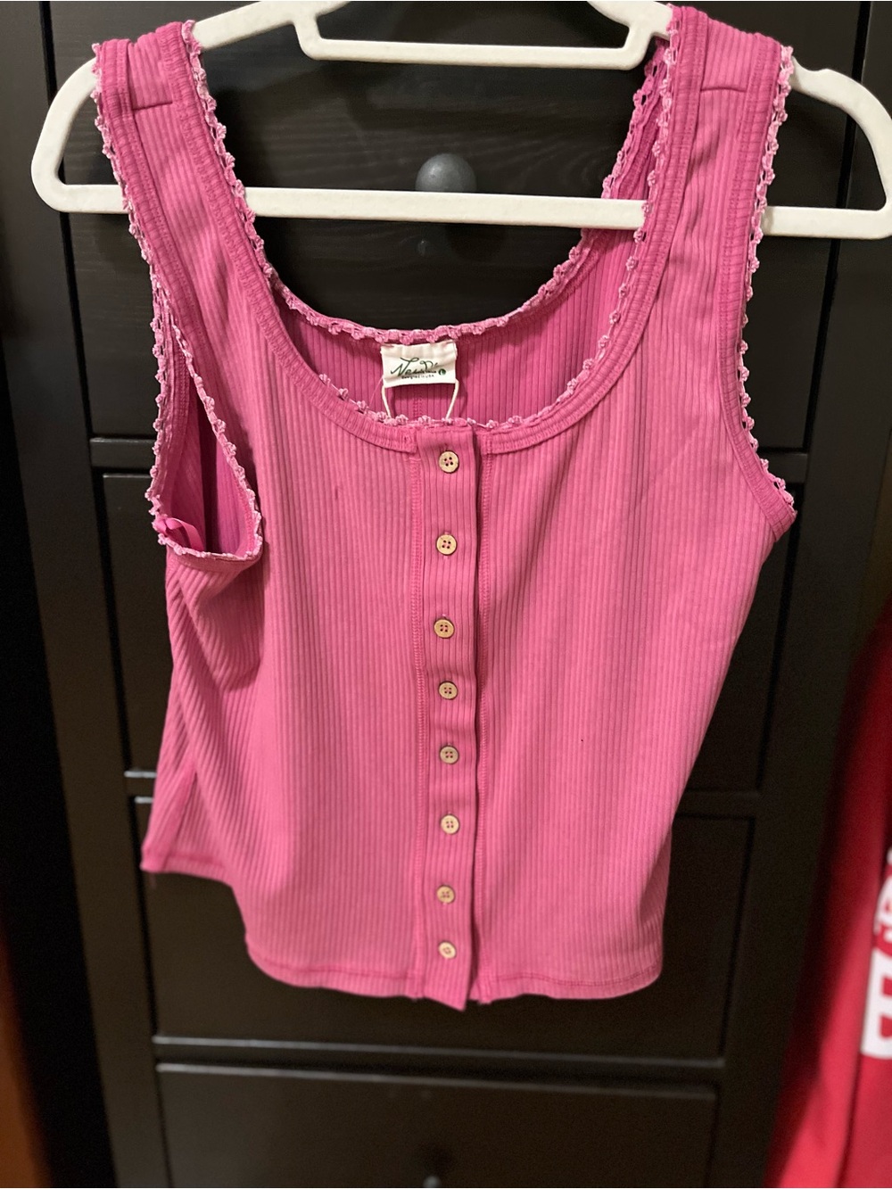 Very J Hot Pink Ribbed Button-Front Tank